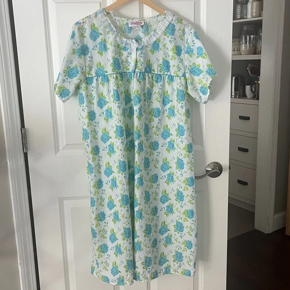 Vintage Floral Summer Cotton Nightgown Sz 2X lady Lindsay